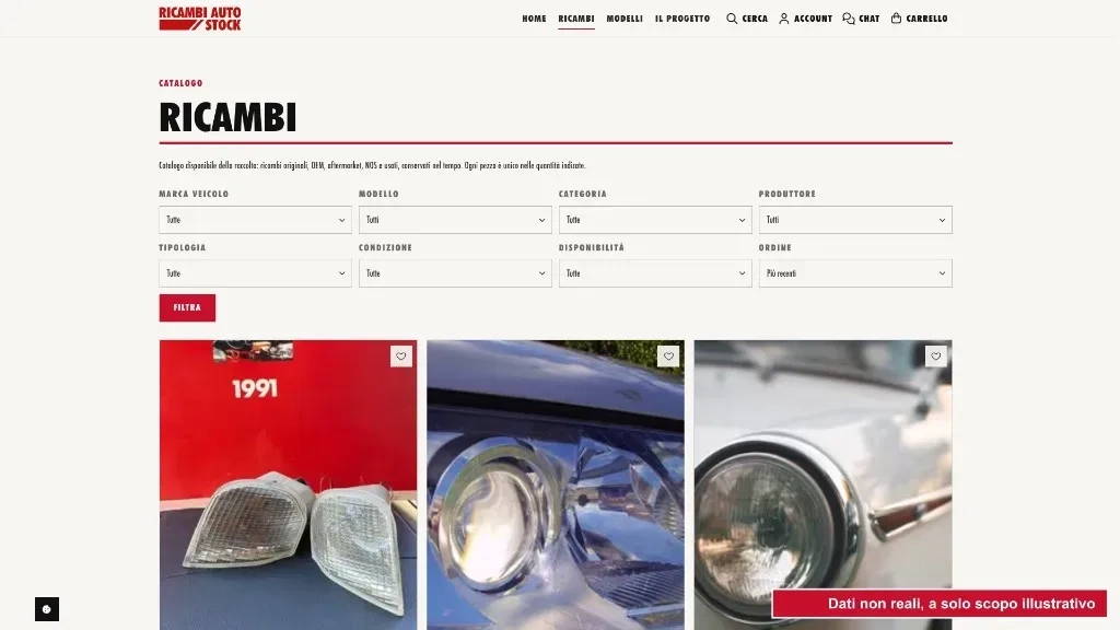 Catalogo con filtri per marca, modello, tipologia e condizione