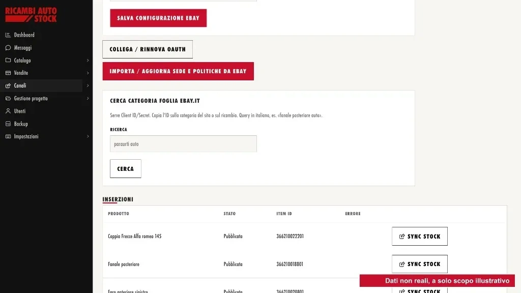 Inserzioni eBay collegate allo stesso stock del sito