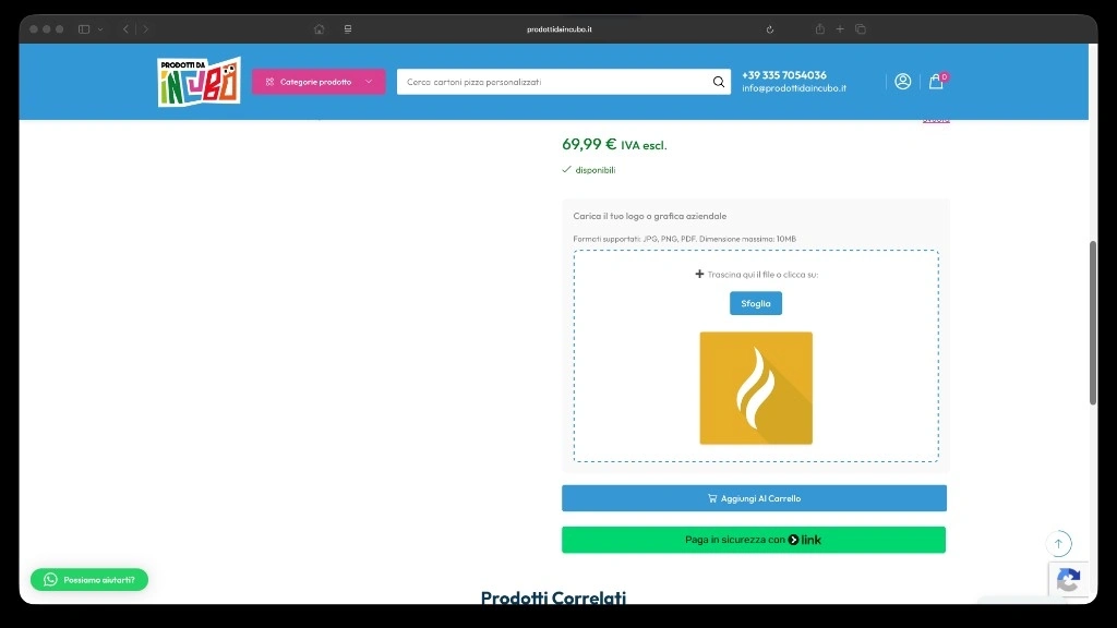 Upload drag and drop del logo aziendale con anteprima del file caricato