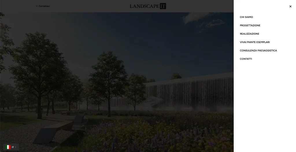 Menu laterale del sito LandscapeIT con le sezioni principali