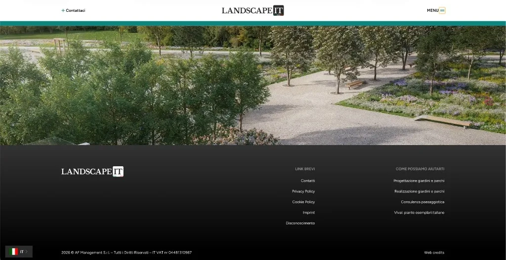 Footer del sito LandscapeIT con link ai servizi